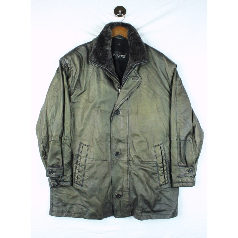 Vintage 90s Y2K Cybercore Aliencore Bugatti Mens Coat Olive Bronze Jacket XL